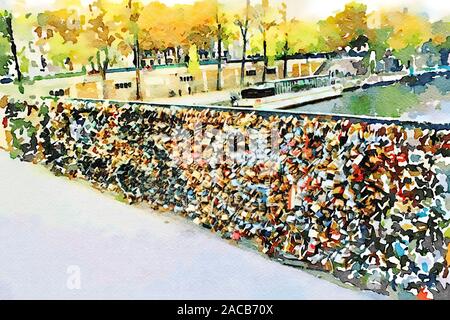 Le fameux cadenas sur l'un des ponts sur la Seine à Paris à l'automne Banque D'Images