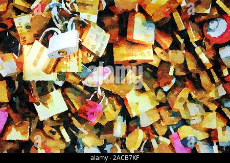 Le fameux cadenas sur l'un des ponts sur la Seine à Paris à l'automne Banque D'Images