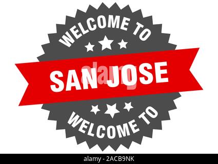 San Jose signe. Bienvenue à San Jose autocollant rouge Illustration de Vecteur