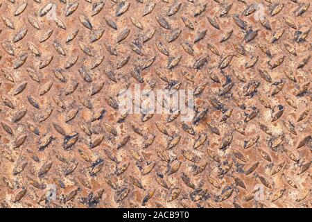 Vieux grungy diamond plate motif, metal texture de sol. Contexte industriel photo, vue de face Banque D'Images