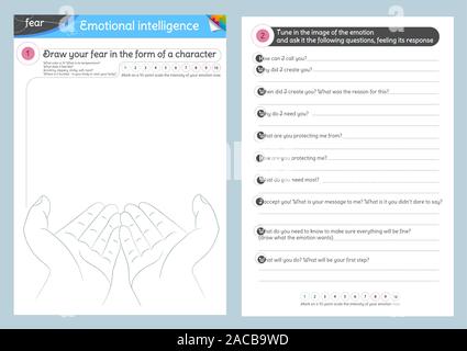 Jeu éducatif pour les enfants et les adultes sur l'étude de l'intelligence émotionnelle. La mission d'étudier et analyser vos émotions de crainte est de dessiner un Illustration de Vecteur