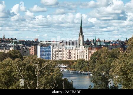 La vue aérienne de la ville de Stockholm, en Suède, du musée en plein air Skansen, île de Djurgarden, Suède Banque D'Images