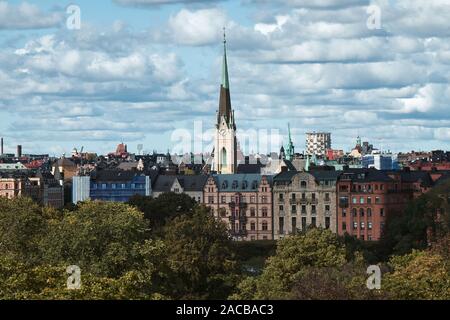 La vue aérienne de la ville de Stockholm, en Suède, du musée en plein air Skansen, île de Djurgarden, Suède Banque D'Images