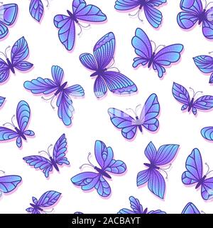 Modèle sans couture papillon. Papillons aux ailes bleues différentes. Abstract surface design. Vector hand drawn stock illustrations. Magie colorée Illustration de Vecteur