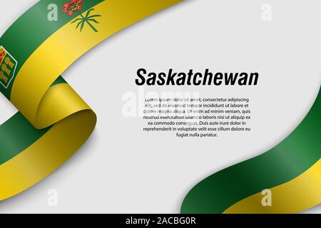 Forme un ruban ou une bannière avec pavillon de la Saskatchewan. Province du Canada. Modèle pour la conception de l'affiche Illustration de Vecteur