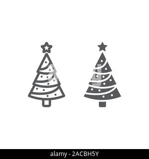 La ligne d'arbres de Noël et de l'icône glyphe, le décor et la nouvelle année, sapin, signer, le vectoriel, un motif linéaire sur un fond blanc. Illustration de Vecteur