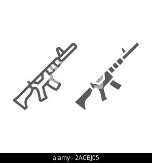 M4A1, et l'icône glyphe, carabine et militaires, machine automatique de signer, le vectoriel, un motif linéaire sur un fond blanc. Illustration de Vecteur