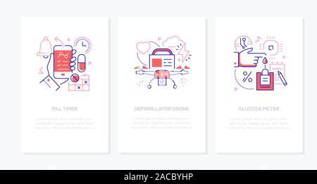 Les appareils numériques de la médecine moderne - ligne vectorielle style design jeu de bannières Illustration de Vecteur