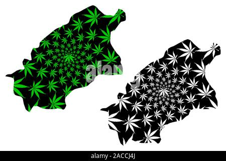 Région Al-Qassim (régions de l'Arabie Saoudite, Royaume d'Arabie saoudite, KSA) map est conçu de feuilles de cannabis vert et noir, Qassim carte fait de la marijuana ( Illustration de Vecteur