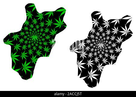 Al Bahah région (régions de l'Arabie Saoudite, Royaume d'Arabie saoudite, KSA) map est conçu de feuilles de cannabis vert et noir, Al-Bahah carte fait de la marijuana Illustration de Vecteur