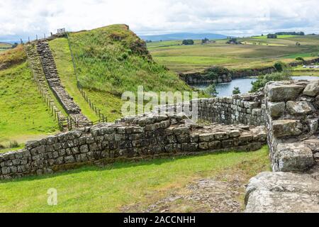 Cawfields milecastle au mur d'Hadrien, Cawfields, Parc National de Northumberland, Hexham, Northumberland, Angleterre, Royaume-Uni Banque D'Images