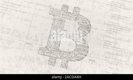 Projet de création de symbole Bitcoin. Concept abstrait d'blockchain la technologie, internet et l'argent virtuel devise crypto icon 3d illustration. Dimensions d Banque D'Images