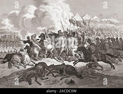 La bataille des Pyramides, aka la bataille d'Embabeh, le 21 juillet 1798, entre l'armée française en Égypte sous Napoléon Bonaparte, et les forces de l'échelle locale les dirigeants mamelouks. Banque D'Images
