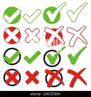 Collection d'une croix rouge et d'une coche verte Illustration de Vecteur