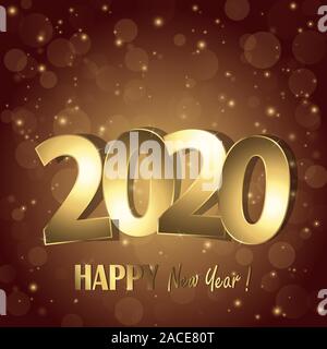 Bonne année 2020 avec les numéros de messages d'or et fond brun Illustration de Vecteur