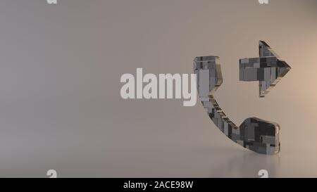 Le rendu 3D techno métal géométrique rectangulaire greeble symbole de casque avec l'icône flèche entrant avec lignes lumineux avec sol réflexion floue Banque D'Images