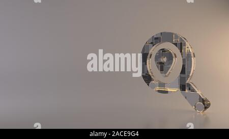 Le rendu 3D techno métal géométrique rectangulaire greeble symbole de loupe avec icône de substitution de lignes avec réflexion floue fl Banque D'Images