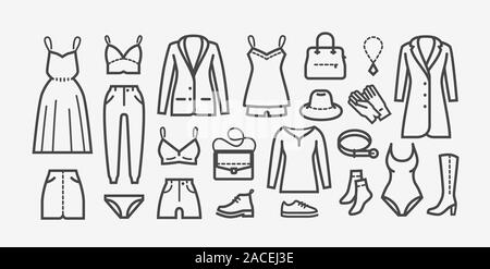 Icon Set vêtements en style linéaire. Shopping, fashion illustration vectorielle Illustration de Vecteur