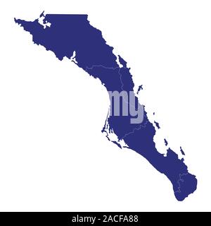 Carte de haute qualité de la Basse-Californie du Sud est un état du Mexique, et les frontières des municipalités Illustration de Vecteur