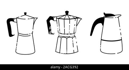 Un ensemble de trois différents café italien geyser dans un style de ligne. Vector illustration. Illustration de Vecteur