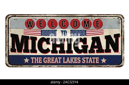 Bienvenue à Michigan vintage métal rouillé signe sur un fond blanc, vector illustration Illustration de Vecteur