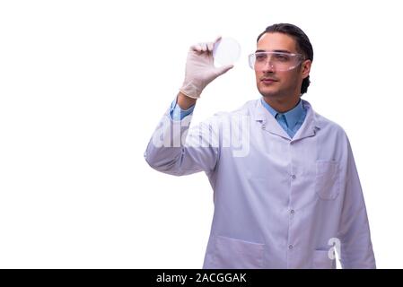 Le jeune homme chimiste isolated on white Banque D'Images