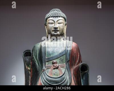 Statue de bronze de Bouddha Bhaisajyaguru, Musée National de Gyeongju, Corée du Sud Banque D'Images