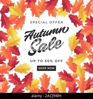 Vente d'automne bannière pour votre vente. Arrière-plan de feuilles d'automne. Illustration de Vecteur