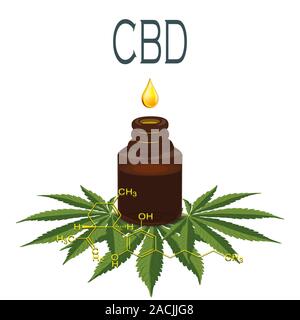 La formule de CBD de chanvre. Modèle structurel des molécules de cannabidiol et de tétrahydrocannabinol. Cannabis médicinal. Marijuana médicale, illustration Banque D'Images