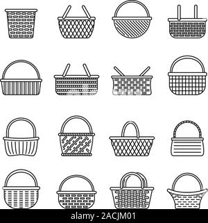 Icônes d'osier Picnic set. Contours ensemble d'icônes vectorielles en osier pique-nique pour la conception web isolé sur fond blanc Illustration de Vecteur