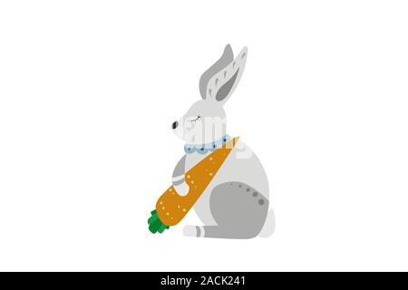 Lapin blanc à la carotte. Doux rêves. Vector illustration. Illustration de Vecteur