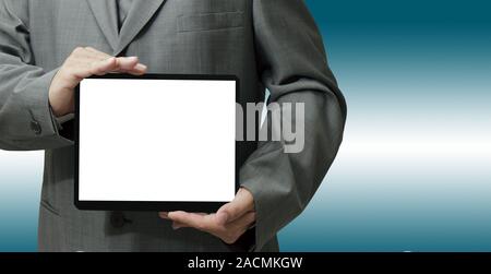 Businessman hand détient et touch tablet computer Banque D'Images