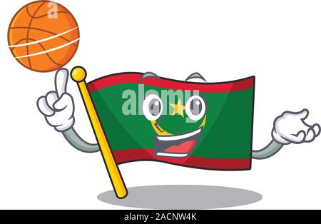 Mascotte de la mauritanie drapeau personnage de style avec le basket-ball Illustration de Vecteur