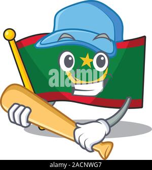 Smiling Funny cartoon mascot drapeau Mauritanie en jouant au baseball Illustration de Vecteur