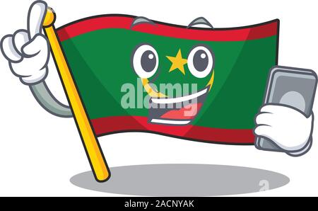 Mascot cartoon style drapeau de la Mauritanie s'exprimant avec téléphone Illustration de Vecteur