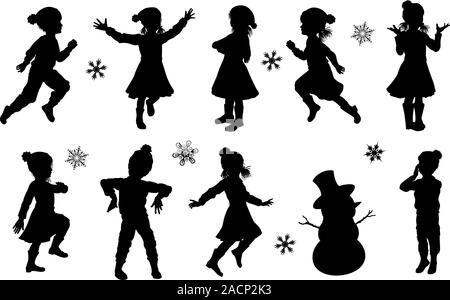 Enfants Vêtements d'hiver noël Silhouette Set Illustration de Vecteur