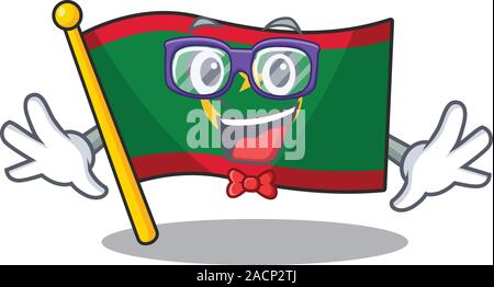 Smart Geek super drôle la Mauritanie drapeau mascot cartoon style Illustration de Vecteur