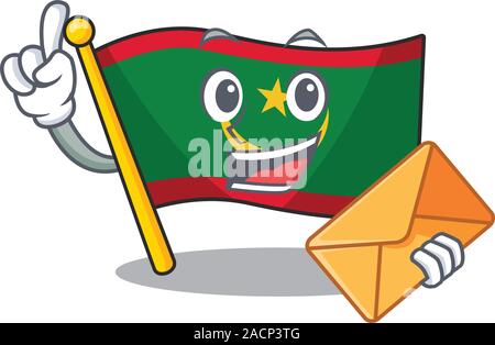 Avec enveloppe Happy face la Mauritanie drapeau mascot cartoon style Illustration de Vecteur