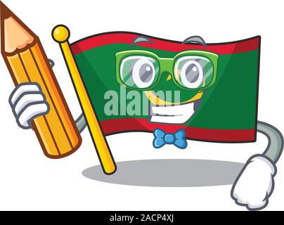 Smart Cool drapeau étudiant caractère Mauritanie holding pencil Illustration de Vecteur