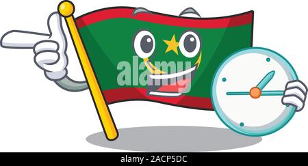 Réveil avec la Mauritanie drapeau sourire style de caractère de dessin animé Illustration de Vecteur