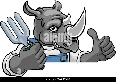 Rhino jardinage jardinier mascotte animale Illustration de Vecteur