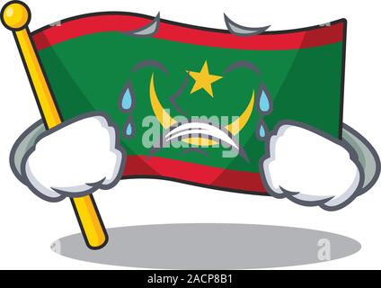 Triste à pleurer d'un drapeau Mauritanie mascot cartoon style Illustration de Vecteur