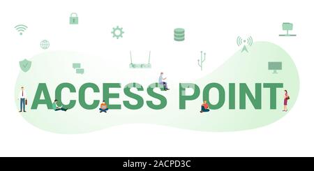 Concept de point d'accès avec grand mot ou texte et de l'équipe de personnes avec une télévision moderne style - vector illustration Banque D'Images