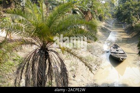 L'ancien canal en bateau flottant sur l'eau de mer de canal du delta du fleuve Ganges dans la belle forêt de mangroves de l'ouest du Bengale en Inde afin de Sundarban Banque D'Images