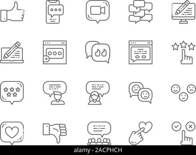 Ensemble d'icônes de lignes de commentaires. Chat, l'aversion, comme, SMS, Email, commentaires et plus encore. Illustration de Vecteur