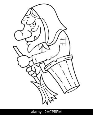 Sorcière coloriage à la main pour la célébration du design. Vector Illustration à colorier. Cartoon Vector Illustration. Cute Vector Illustration de Vecteur