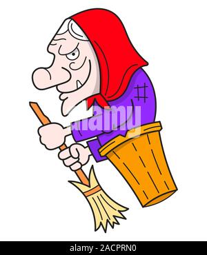 Sorcière coloriage à la main pour la célébration du design. Vector Illustration à colorier. Cartoon Vector Illustration. Cute Vector Illustration de Vecteur