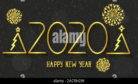 Bonne année 2020 texte du logo design. Couverture de journal d'affaires pour 2020 avec le souhaite. Brochure design, modèle de carte de visite, bannière. Illustration de Vecteur
