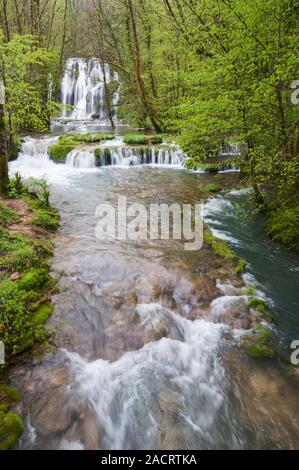 La rivière Cuisance et la cascade de tuf, les Planches-près-Arbois, Jura (39), Bourgogne-Franche-Comte, France Banque D'Images