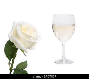Collage blanc. Rose et verre de vin. Banque D'Images